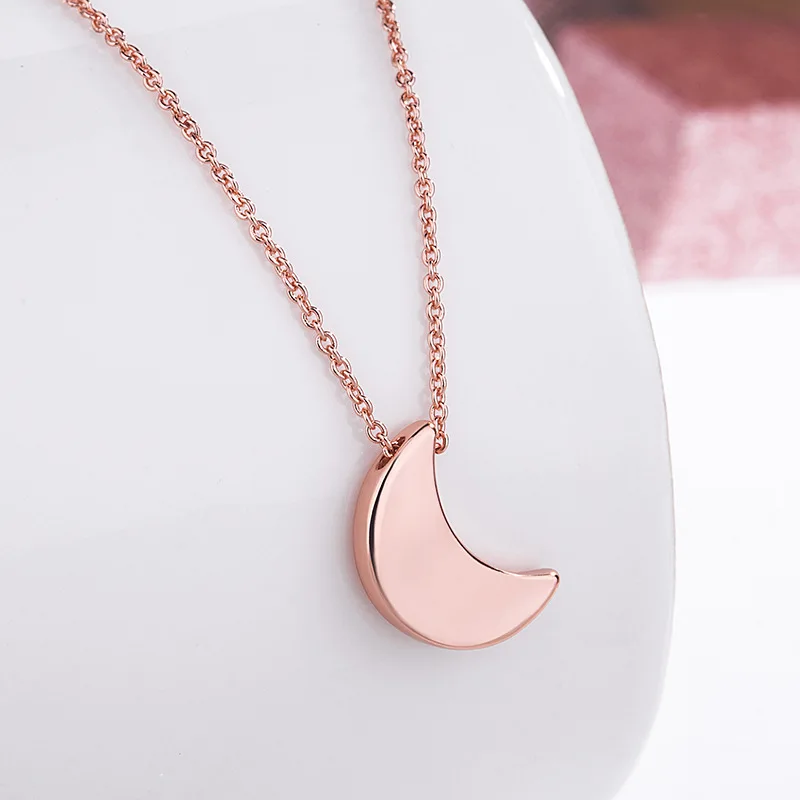 Ожерелье с Луной, изящный и изысканный чокер, 14KC розовое золото Твердые лунные ожерелья, простой полумесяц Луна ювелирные изделия женские подарки