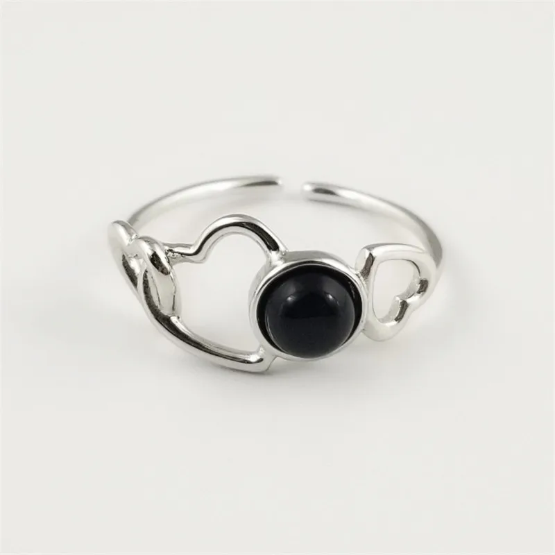 TJ278 Black Agate Женское Винтажное кольцо из 925 пробы серебра с натуральным драгоценным камнем, черный оникс, агат, голубой бирюзовый драгоценный камень S925, простое Ретро Открытое кольцо OL - Цвет камня: TJ278 Black Agate