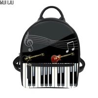 customized women small backpack music piano keyboard print luxury pu leather string shoulder rucksack teen girl bagpack