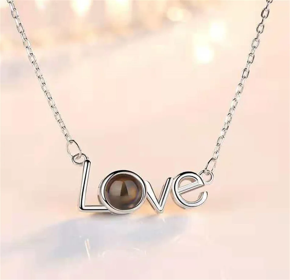 Розовое золото и серебро 100 языков I love you проекция кулон ожерелье воспоминания о романтической любви свадебное ювелирное ожерелье подарок