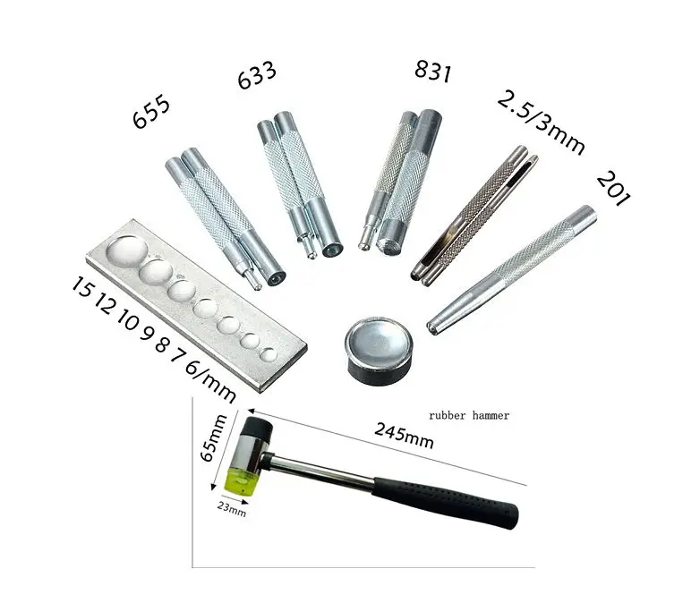 12PCS A 13 шт. металлические застежки установка набор инструментов для Изделия из кожи ручной перфоратор набор инструментов для 4-часть кнопки/5-когти пряжки T-001 - Цвет: 12PCS A