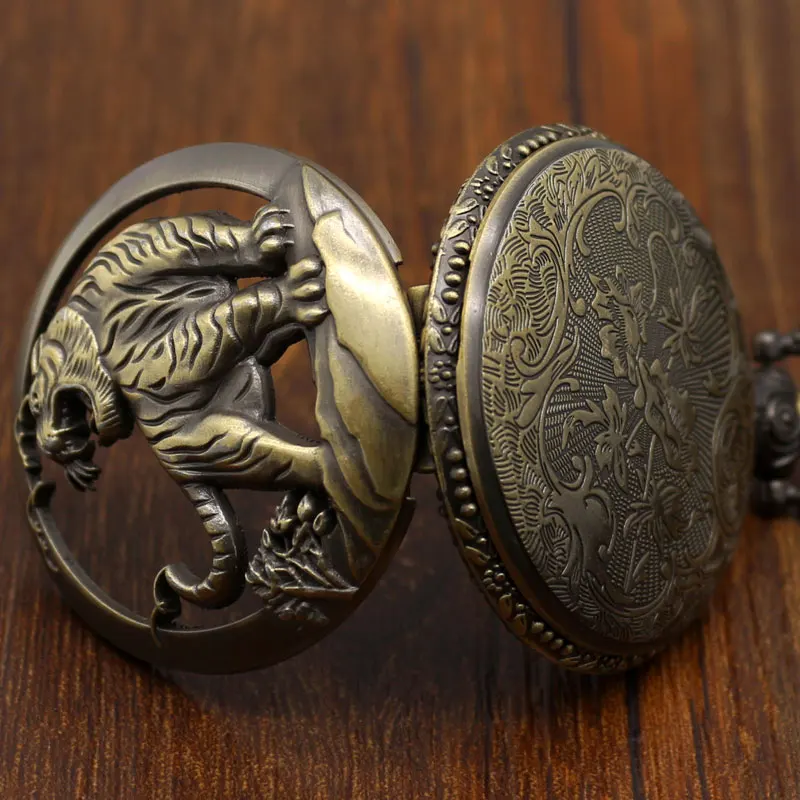 Рождественские подарочные карманные часы Reloj De БРОНЗОВЫЙ ТИГР полый кварцевое ожерелье с подвеской с закрытым носком Для мужчин s Для мужчин подарки P903