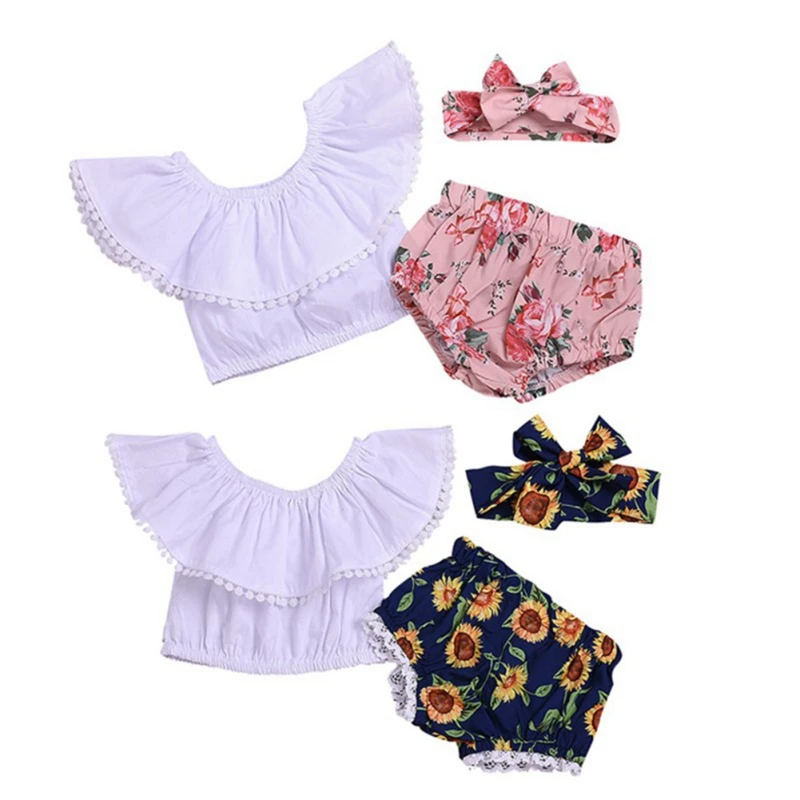 Комплект хлопковой одежды для маленьких девочек футболка с бахромой + шорты