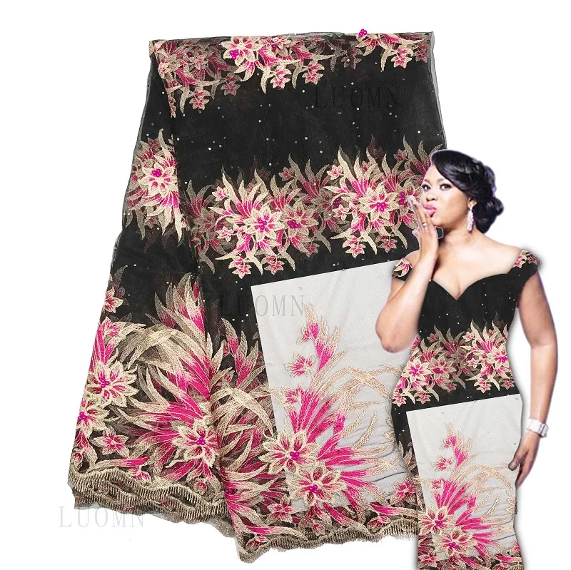 African Lace Fabric With Beades 3d lace fabric 2019 high quality lace 2019 High Quality Bridal For Nigerian Lace A48