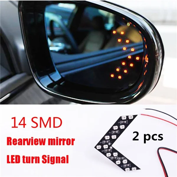 

HENYNET 2 Pcs 14 SMD LED Arrow Panel For Car Rear View Mirror Indicator Turn Signal Light 5 Colors