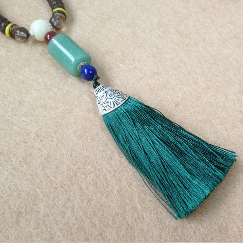 Винтаж длинной деревянной Бусины Ожерелья для мужчин Для ручной кисточкой