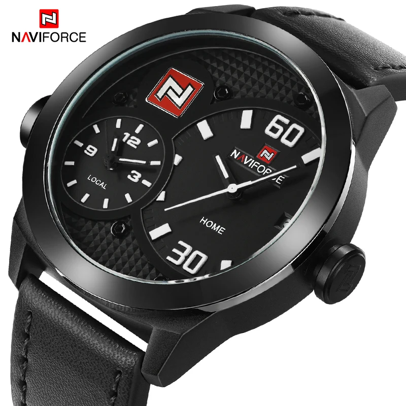 Naviforce Для мужчин Спортивные часы модные роскошные Лидирующий бренд Dual Time