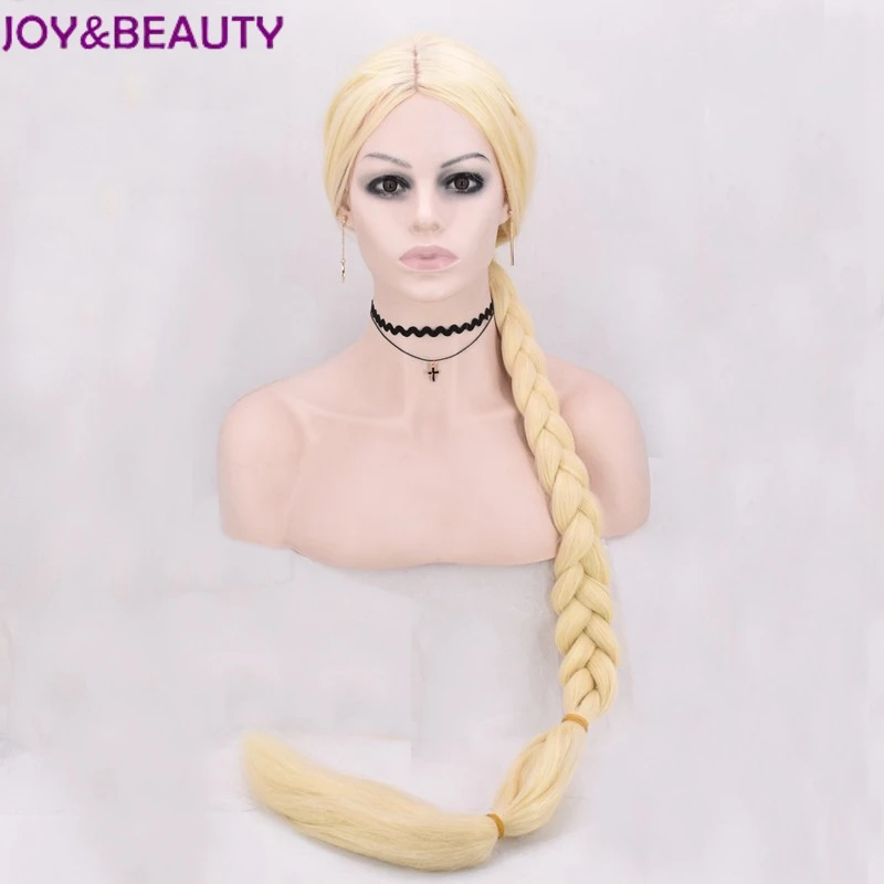 JOY& BEAUTY длинные прямые фильм Принцесса Рапунцель косплей парик очень длинные 150 см блонд цвет Предварительно плетеные синтетические пушистые волосы парики