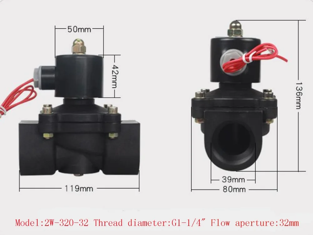 DN25 DN32 AC220 DC12V DC24V нормально закрытый пластиковый электромагнитный клапан, катушка может работать непрерывно в течение 24 часов без сжигания