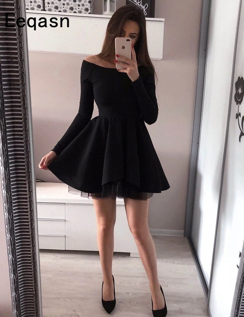 Короткие Элегантные коктейльные платья с длинным рукавом vestidos coctel mujer 2021 A Line