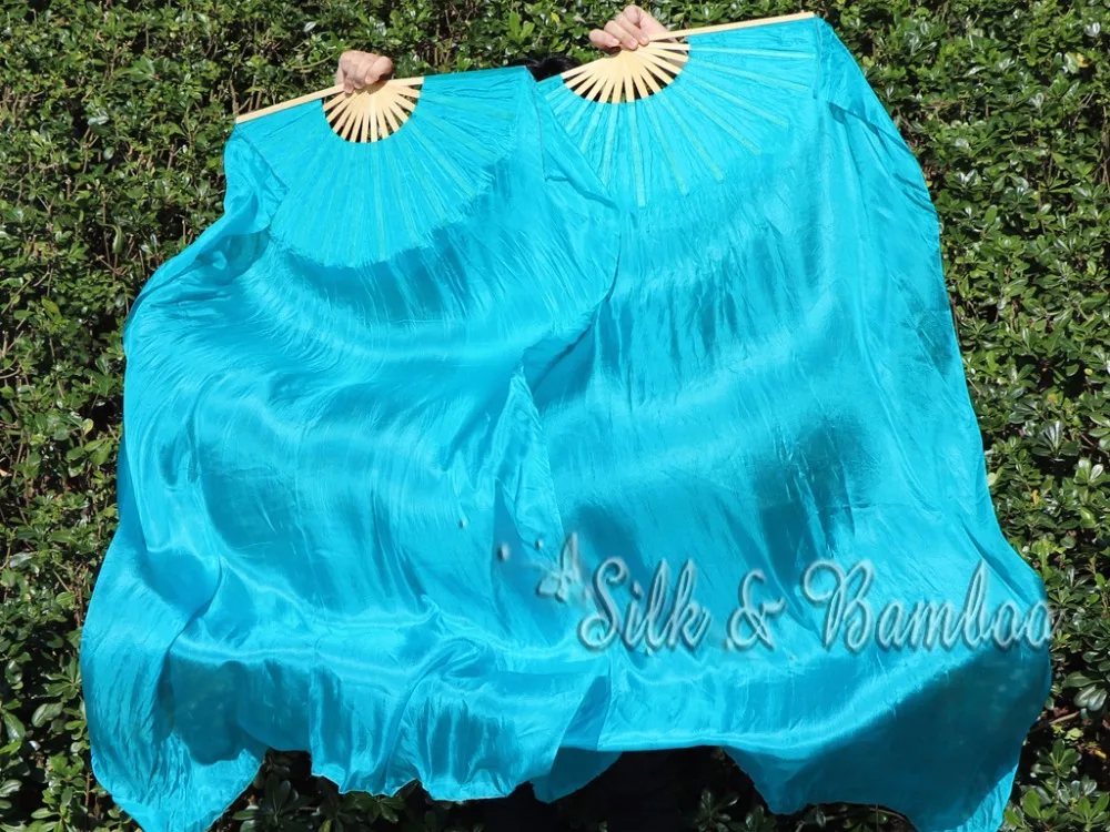 Небесно-Голубой 1 пара (1 шт. справа + слева) Веер-вуаль из шелка для танца живота