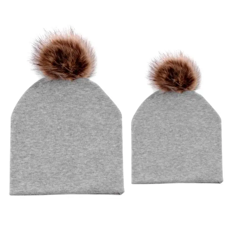 2pcs/Set Family Matching Hat for Mom Kids Knitted Newborn Baby Winter Beanie CapSoft Children Pompon Decor Ball Caps | Детская одежда и