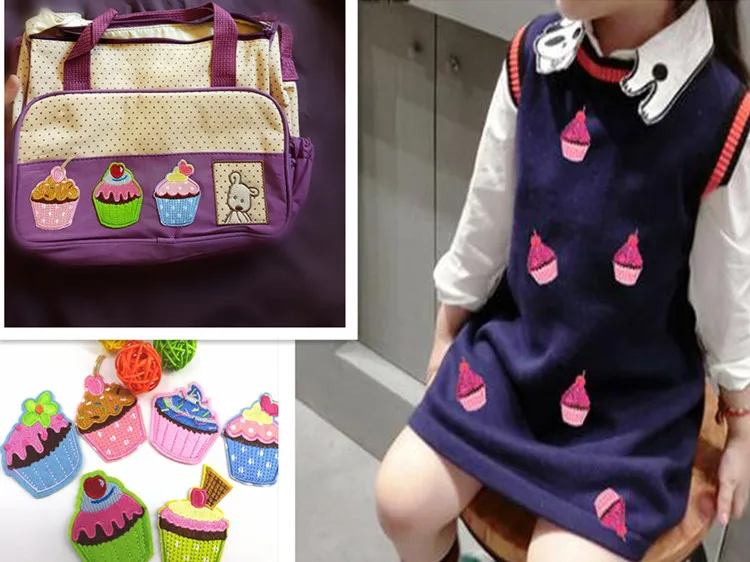 Вышитые патчи утюгом на маленьком торте для одежды Детские Мультяшные