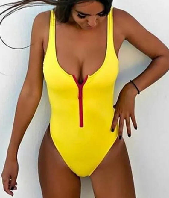 Слитный купальник на молнии Женская однотонная пляжная одежда сексуальные