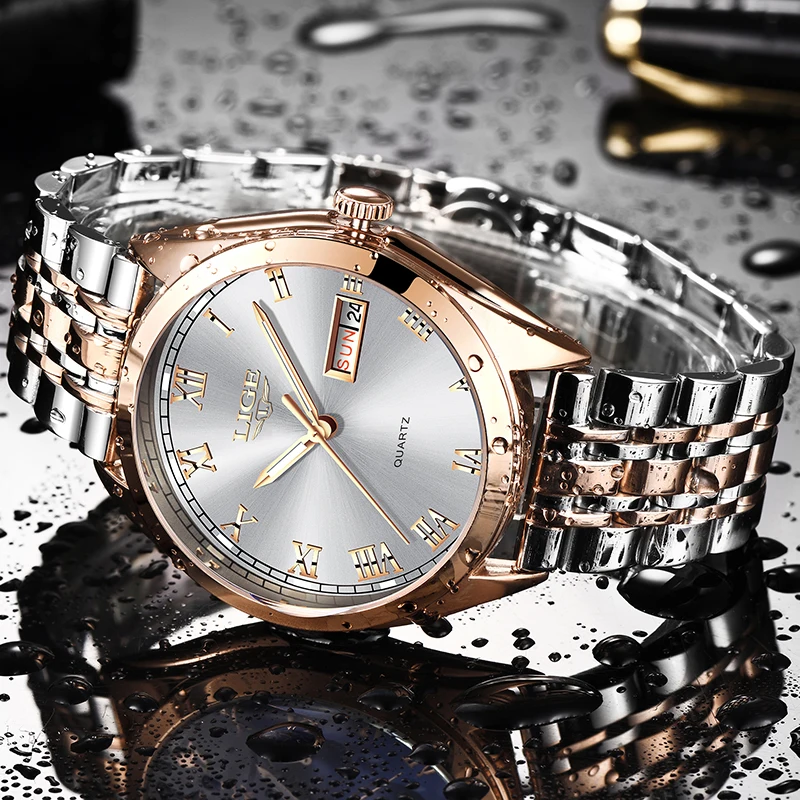 Часы наручные LIGE Мужские кварцевые люксовые Брендовые спортивные повседневные