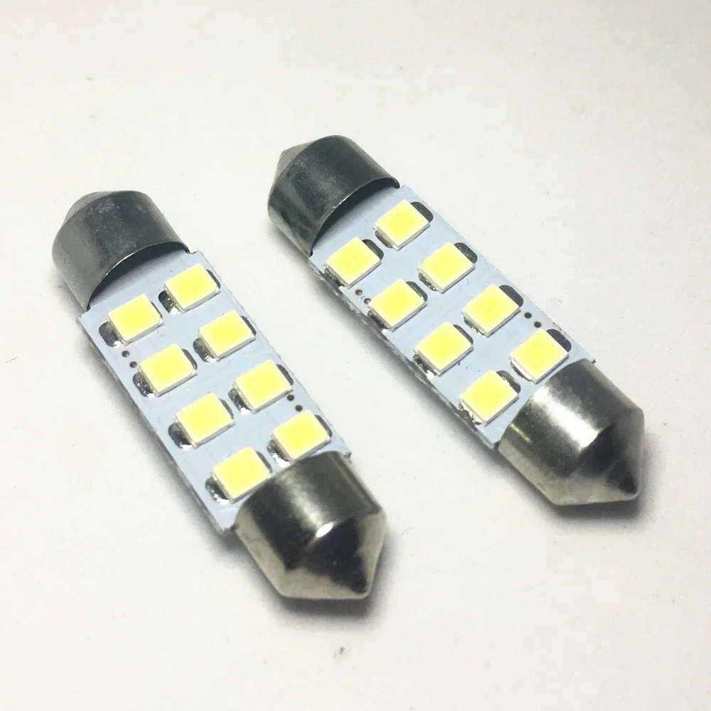 Фото Супер-яркие светодиодные гирлянды 8SMD 1210 для салона автомобиля, 31 мм, 36 мм, 39 мм, 41 мм, 2 шт., лампы-фестоны, белые лампы для чтения, 12 В постоянного тока №1