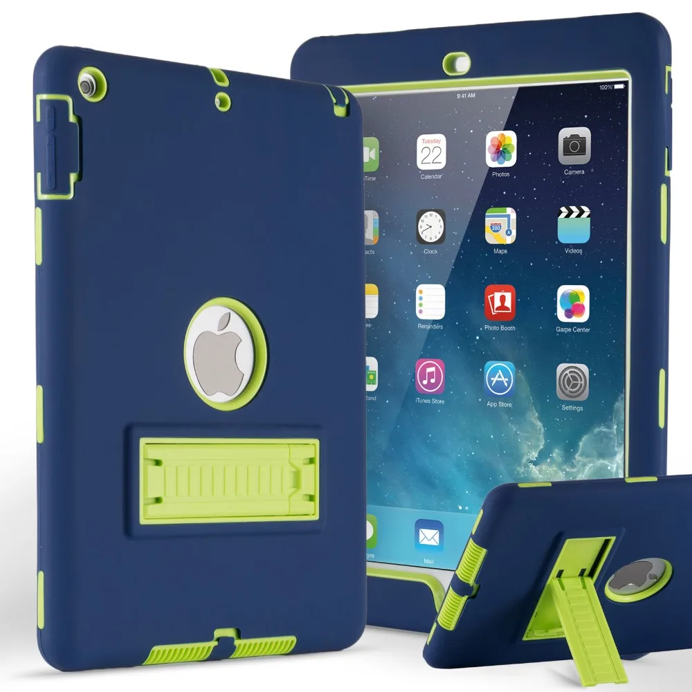 Для iPad 9 7 2018 2017 чехол трехслойный Защитный Гибридный сверхмощный прочный ПК Kickstand