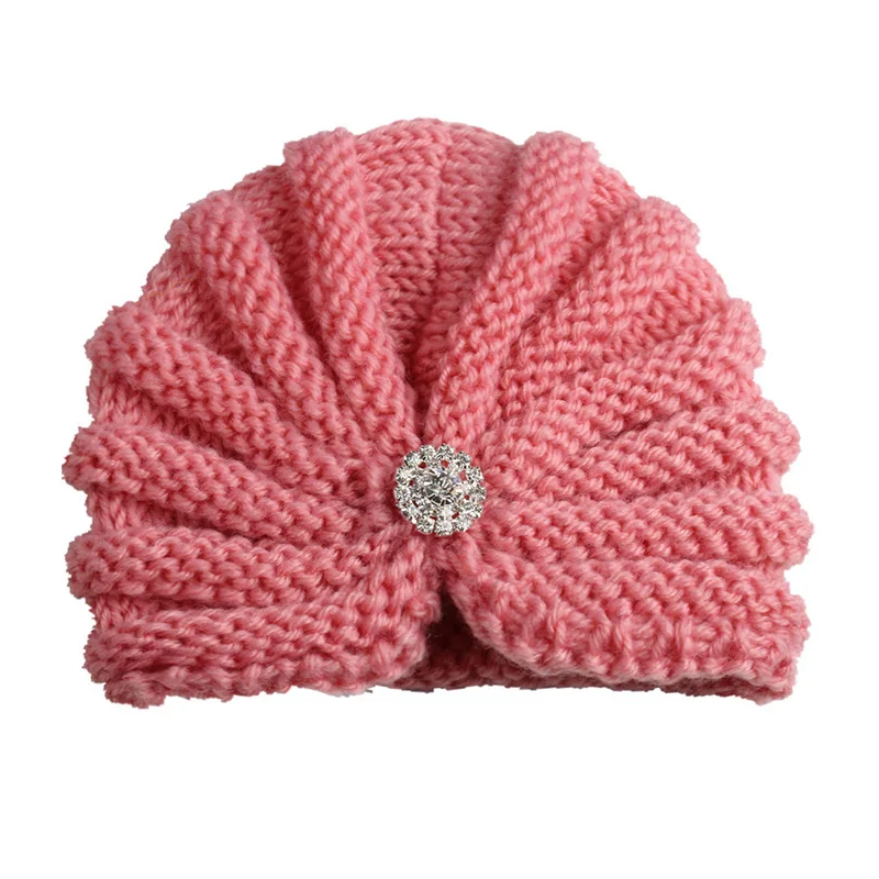 pink Новинка зимы; детская шапка; шапка в Капо вязаный свитер для маленьких девочек Шапки с жемчугом для невесты; однотонные Цвет Вязание Baby muts шапочка Кепки; наряд для фотосессии - Цвет: pink