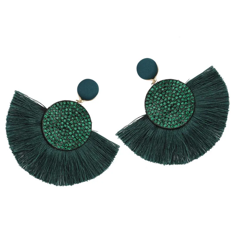 style 1 dark green Новые модные секторные стразы серьги с бахромой для женщин Bohemia Lafite Raffia висячие серьги массивные ювелирные изделия - Окраска металла: style 1 dark green