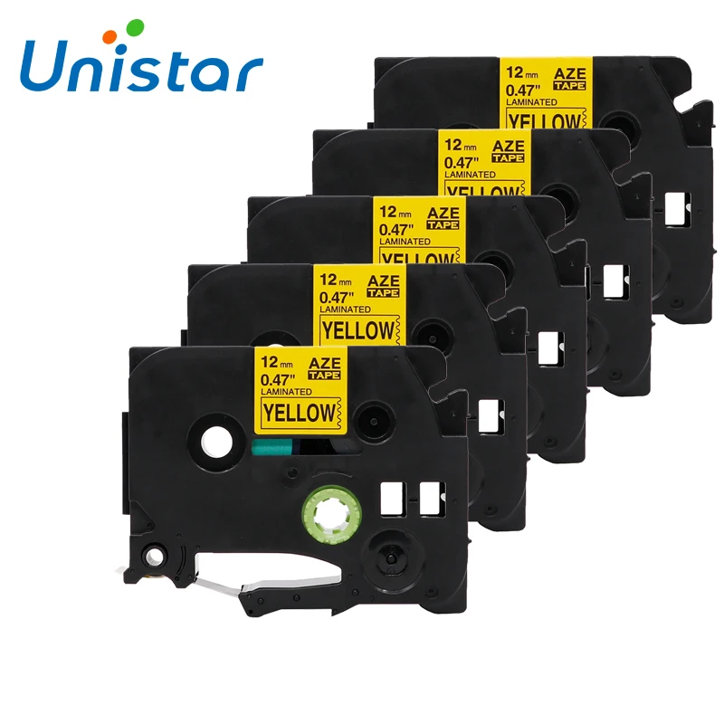 Unistar TZe631 5 шт. совместимые с Brother P touch TZe Tape 12 мм черные на желтые Стандартные ленты для принтера|tz tape 12mm|tz tapep |