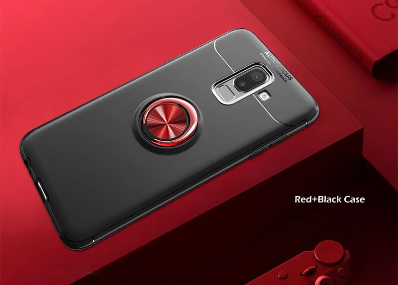 red black Чехол для samsung Galaxy J8, роскошный чехол с держателем для пальцев, задняя крышка для samsung J8, SM-J800F, чехол - Цвет: red black