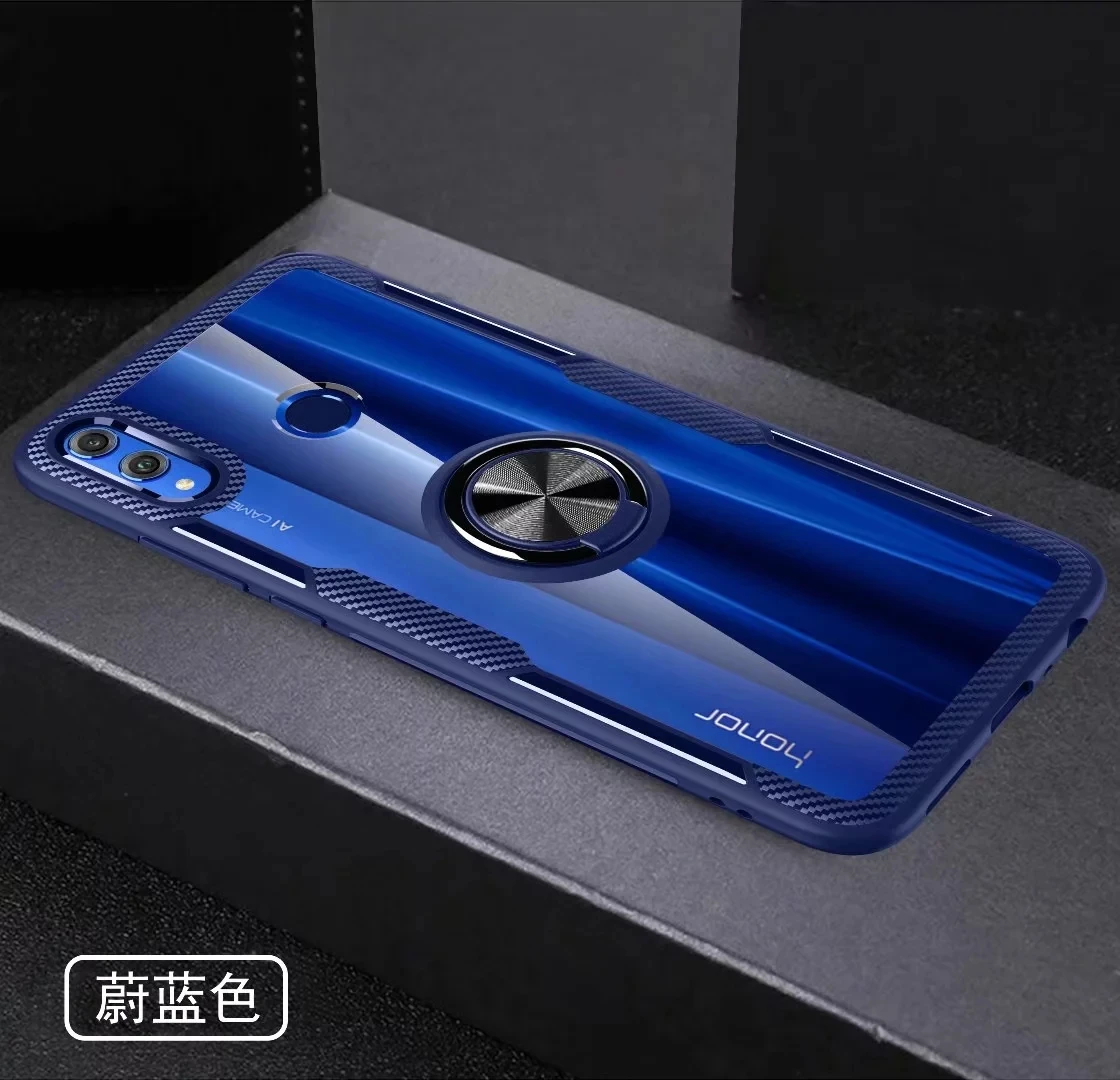 blue Чехол-бампер для huawei Honor 8x, чехол, Твердый Мягкий Прозрачный чехол для huawei mate 20 Pro lite Honor 8x Max 7x10 play, чехол с кольцом-держателем - Цвет: blue