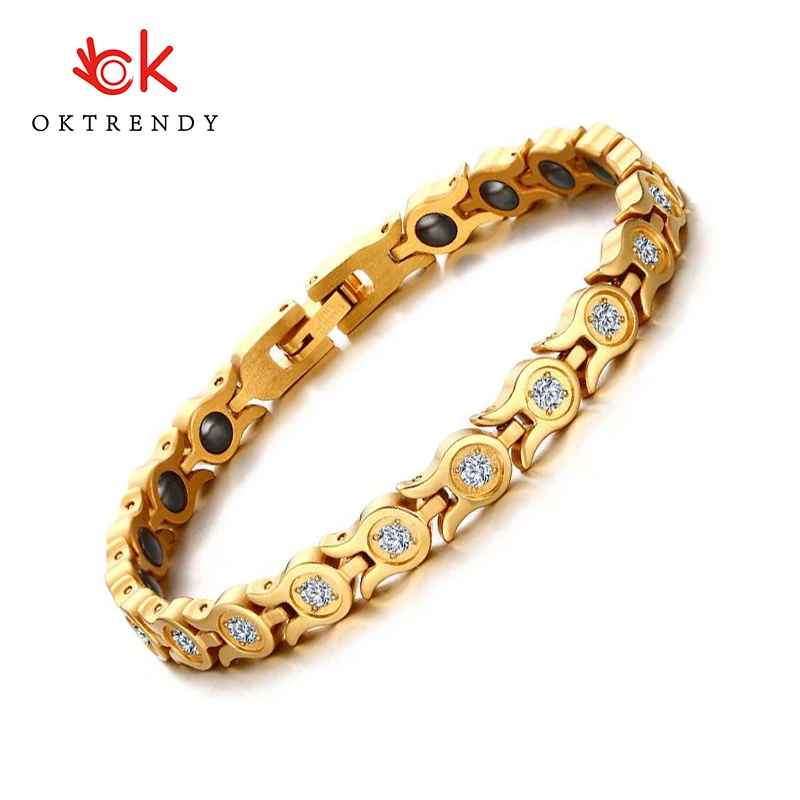 

Oktrendy New Women Bracelet Bangle Crystal Stone Hematite Magnetic bracelets gold color Health Care Party Jewelry