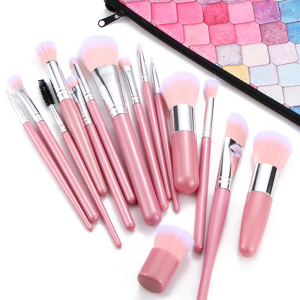 MAANGE15Pcs набор кистей для макияжа Пудра Тени для век Контур смесь румяна губ красота Косметические мягкие синтетические волосы из искусственной кожи чехол