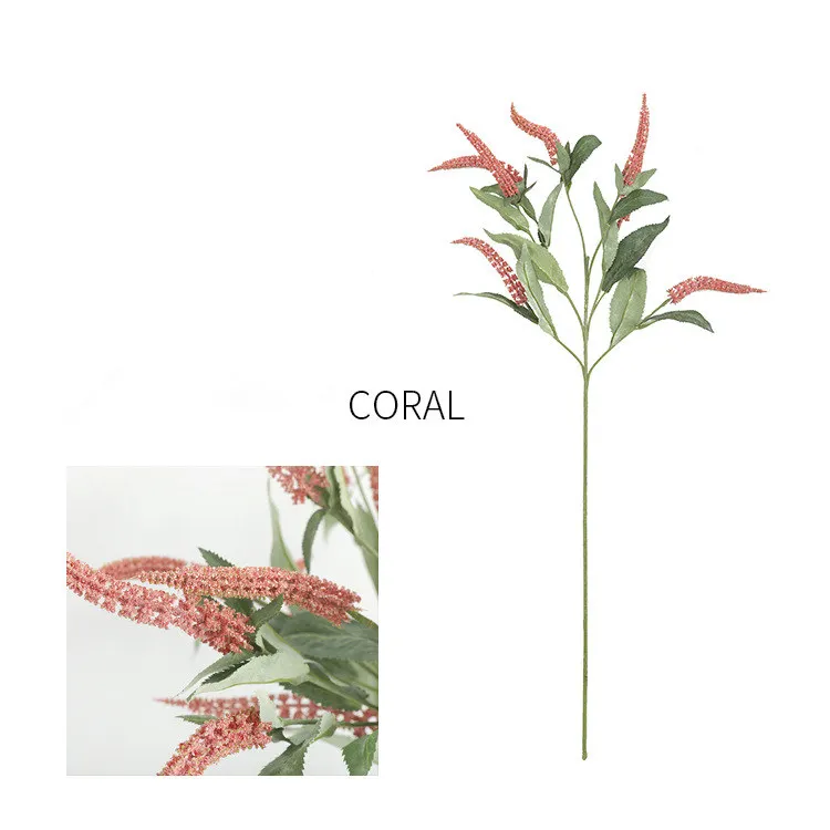 Coral Роскошные Длинные шалфея трава ветка Искусственные цветы «сделай сам» искусственные растения для дома Свадебные украшения Флорес искусственные - Цвет: Coral