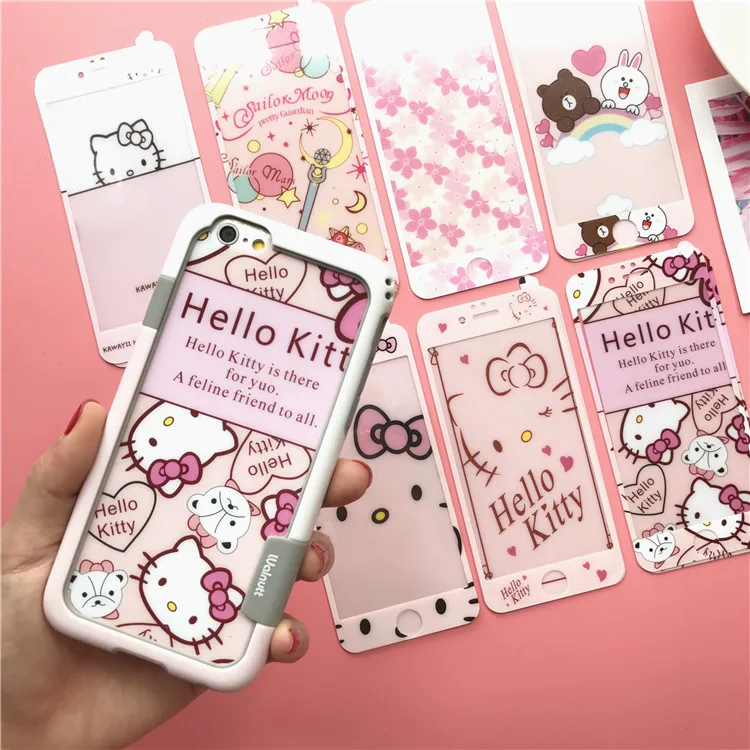 Для iPhone 8 8Plus Мягкий бампер + передняя и задняя стеклянная защита для экрана Kitty Sailor