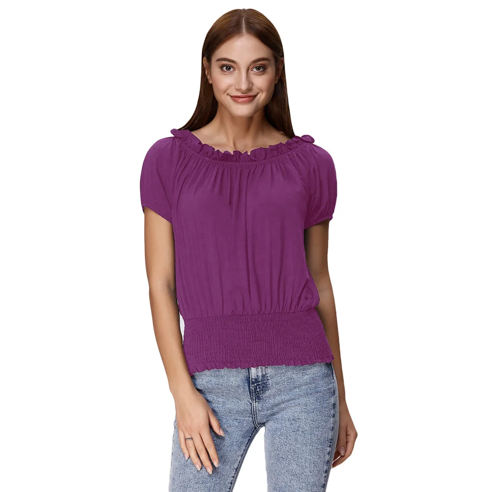 Женские винтажные Топы в стиле бохо с коротким рукавом и оборками| |