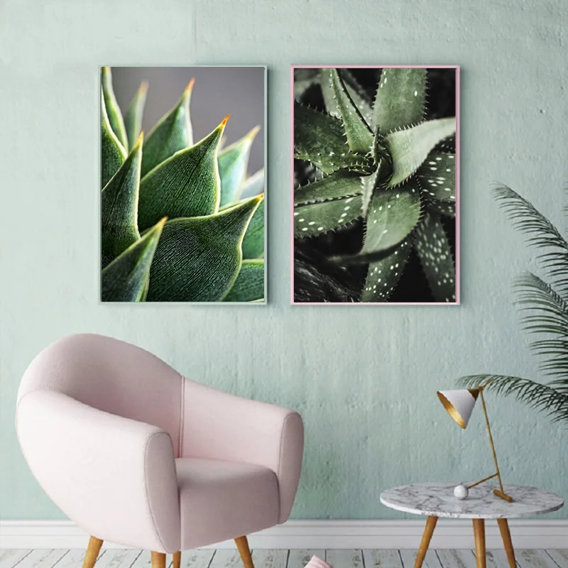 Скандинавский постер растение минималистичный Зеленый Кактус холст картина