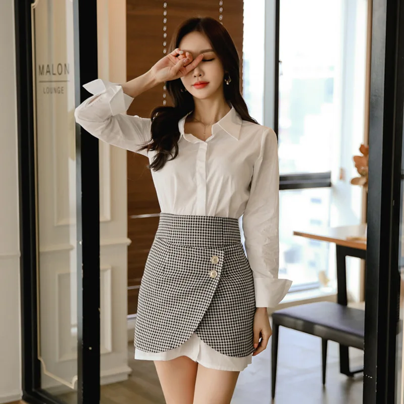 Женский офисный комплект из двух предметов белая рубашка с длинным рукавом и