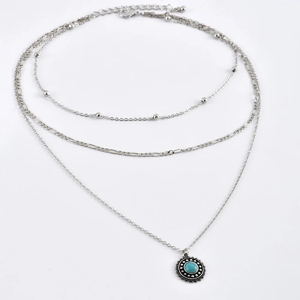 DIEZI Bohemia Multilayer Short Clavicle Chain Necklace For Women Flower Gem Stone Pendant Choker Fashion Jewelry | Украшения и