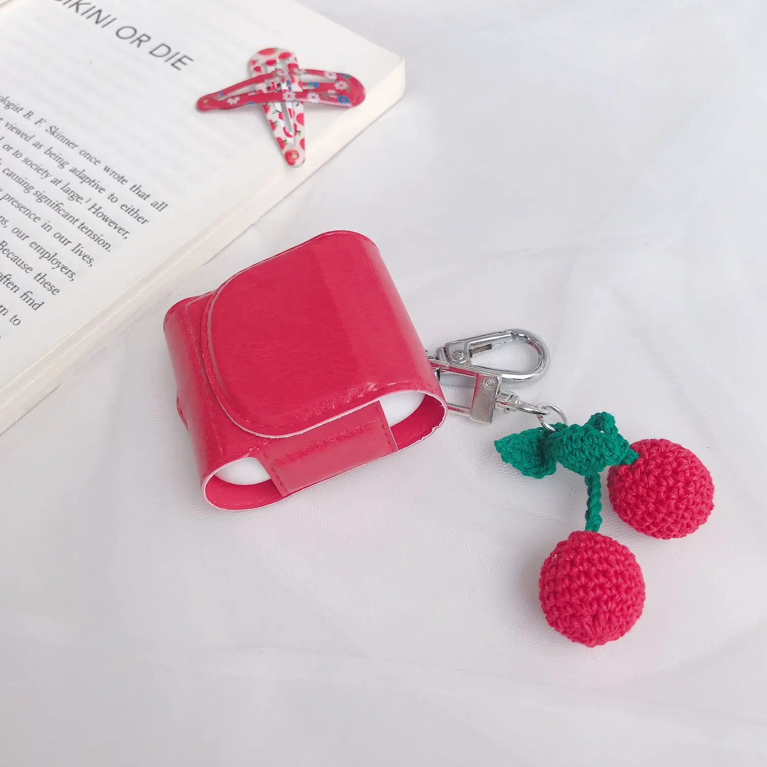 Чехол для Airpods, роскошный кожаный чехол с вишней/брелок с фигурками из мультфильмов, ремешок, аксессуары, чехол для Air pods, 2 брелка, чехол для наушников