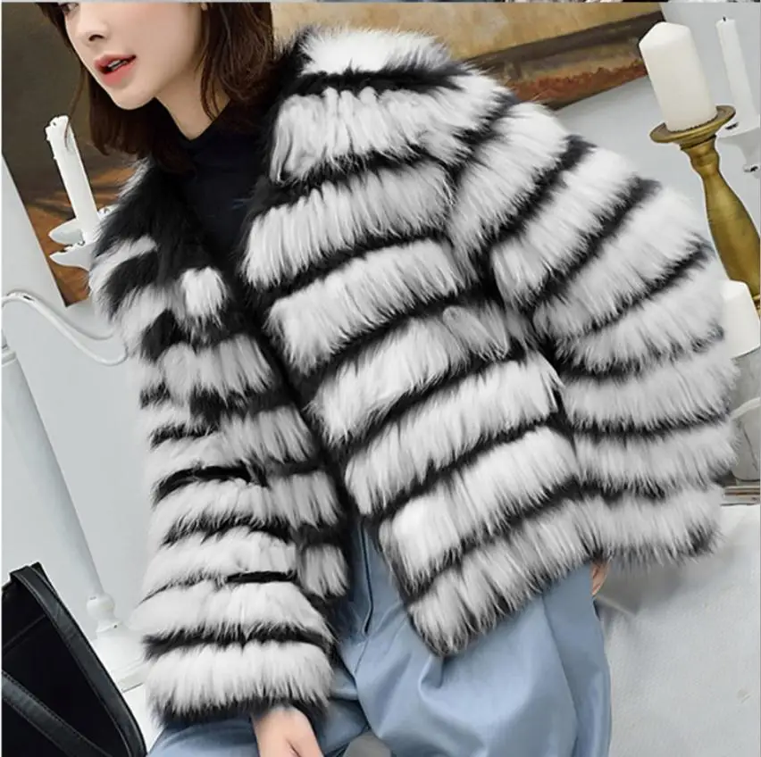 as the picture S/6Xl женские куртки на осень, зиму, весну, имитация лисьего меха, большие размеры, смешанные цвета, женские короткие пальто из искусственного меха K1107 - Цвет: as the picture
