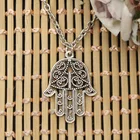 Новая мода рука Фатимы Хамса, защитный амулет в виде ладони защита Подвески Круглый крест цепь короткая длинная Мужская Женская DIY серебряного цвета ожерелье подарок