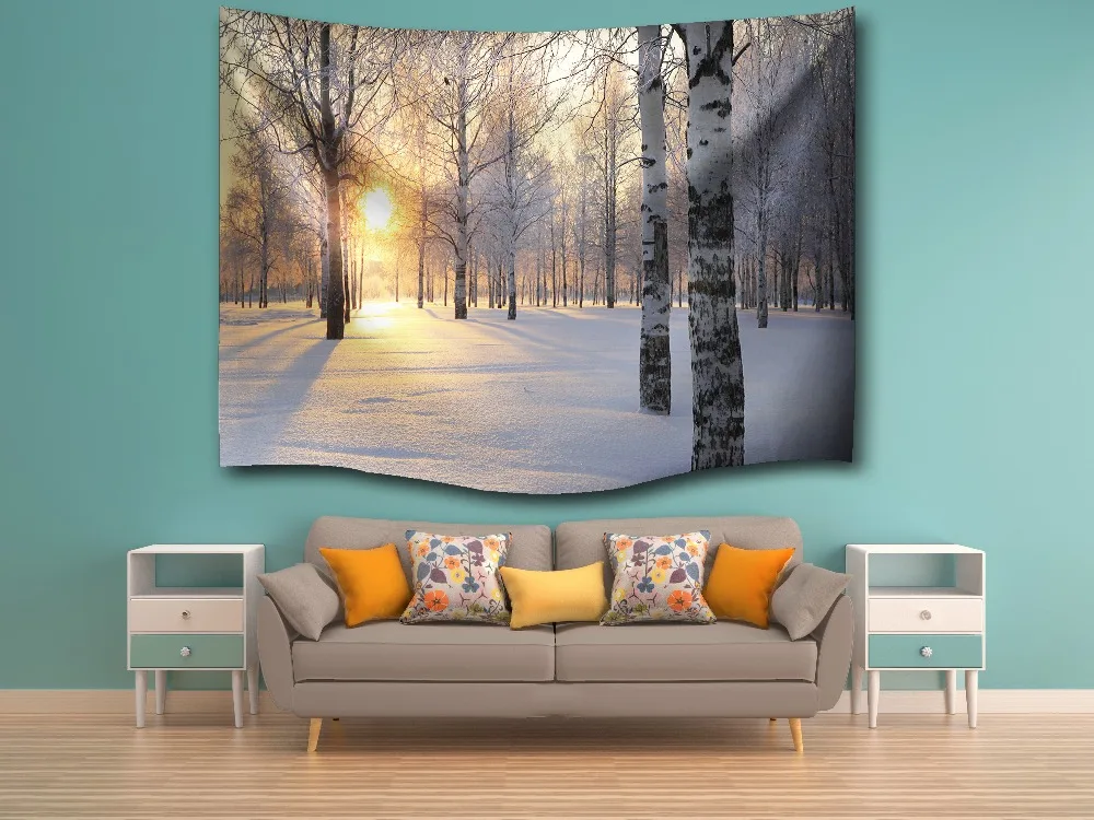 Деревья Снег зимой Солнечный гобелен настенный Полиэстер Пляжные Полотенца Йога