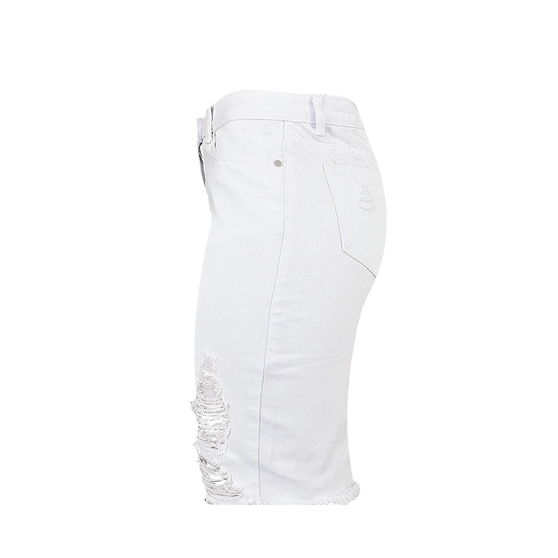 Женская джинсовая юбка с дырками белая облегающая юбка-карандаш высокой талией