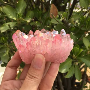130 г редкий красивый розовый пламенный аура, кварцевый кристалл кластерный образец только один!