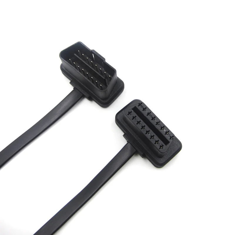 Плоский тонкий как лапша OBDII OBD2 16Pin ELM327 мужчина к женскому локоть расширение OBD 2