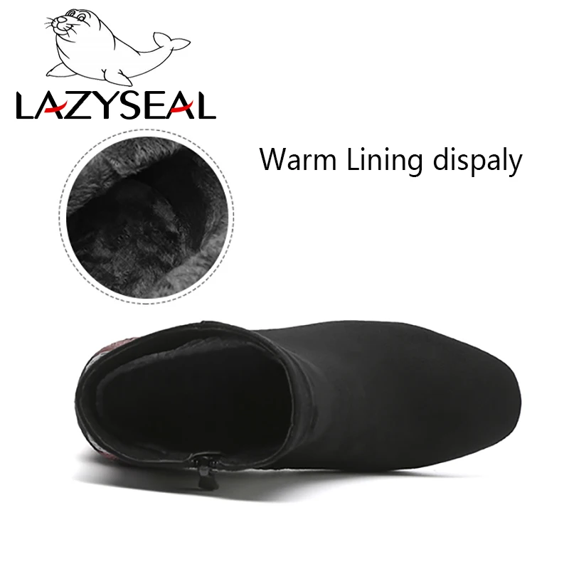 Женские ботинки LazySeal с цветочной вышивкой ботильоны на высоком каблуке черные