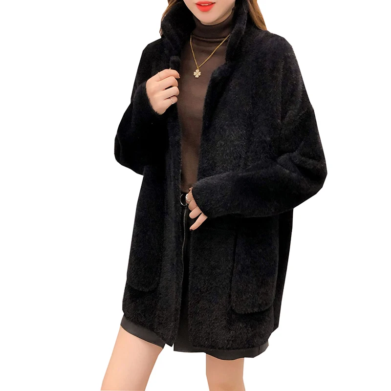 

Fashion Faux Mink Fur Coats Women Short Knitted Cardigans Outwears 2018 Autumn Winter Female Casual Faux Fur Jackets FP1675