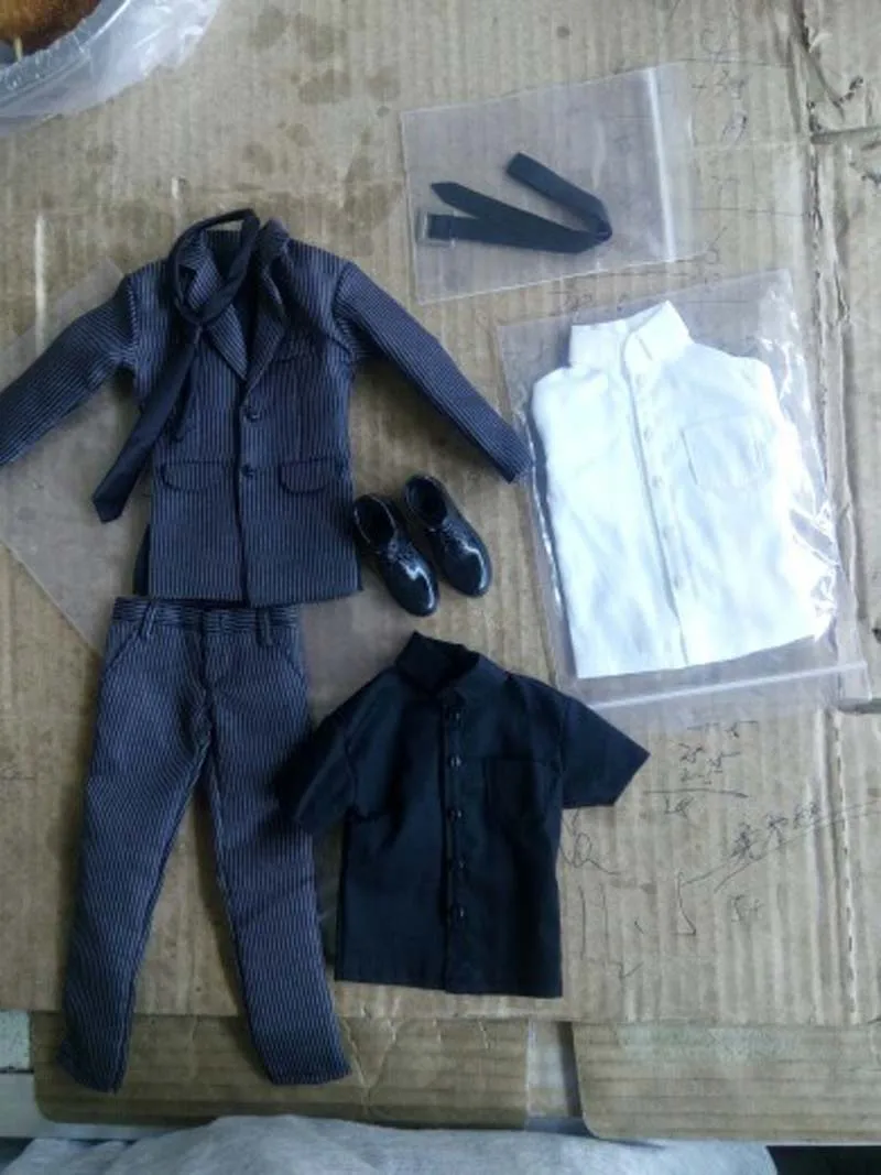 1/6 CC187 джентльменский костюм в черную полоску пальто брюки галстук и рубашка