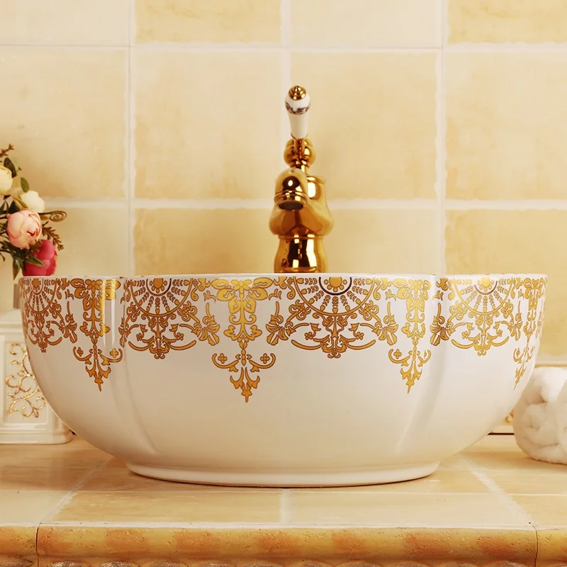 Раковина в форме цветка Jingdezhen для ванной комнаты керамическая раковина