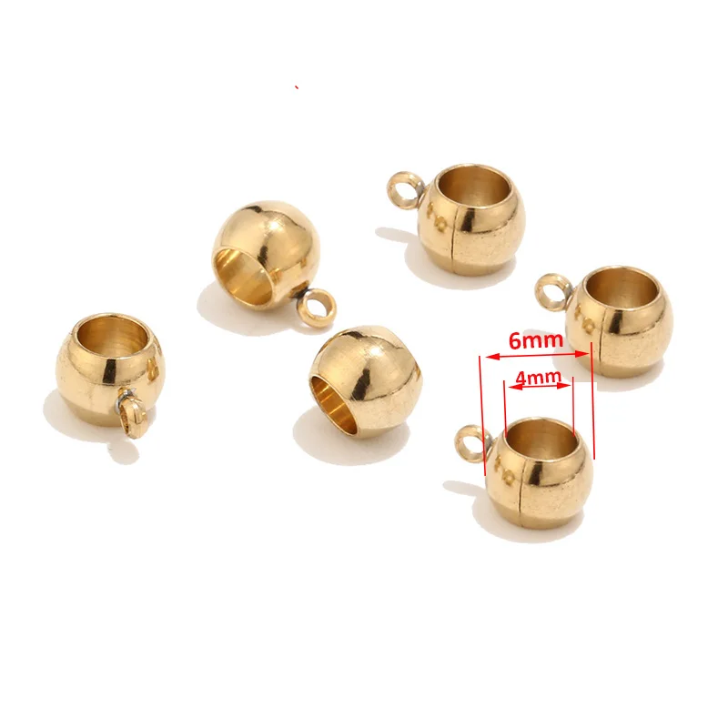 6mmx4mm 40 шт./лот, 8 мм, ассорти, большое отверстие, Висячие Подвески, бусины, трубка с петлей, нержавеющая сталь, золотой тон, разделители для браслетов-шармов - Цвет: 6mmx4mm