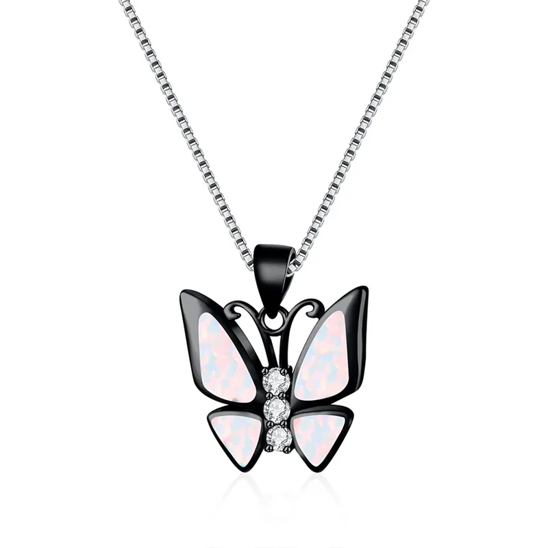 Black White Opal Boho женские Большие Подвески «бабочка» ожерелье s белый синий огонь ожерелье с опалом винтажное Черное золото свадебное ожерелье s для женщин - Окраска металла: Black White Opal