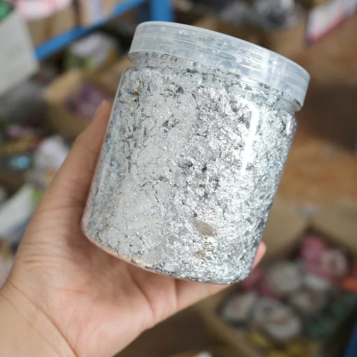 Silver Foil Flake Имитация золотой/серебряной/медной фольги крафт-бумага для творчества Лист Листья листы Сыпучие фольги бумажные листья для золочения DIY ногтей хлопья Искусство Декор - Цвет: Silver Foil Flake