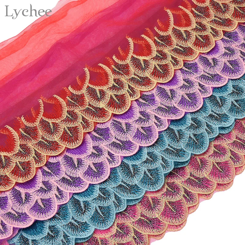 Lychee 1 ярд Павлин перо кружевные планки DIY ручной работы вышивка кружева отделка