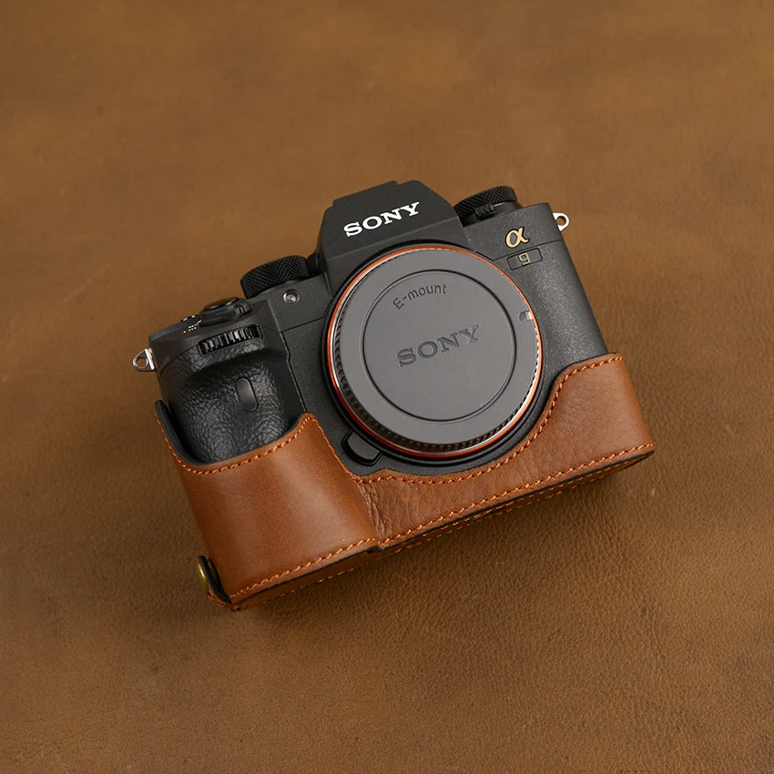 AYdgcam из брендовой натуральной кожи; Камера чехол для sony A9 A7R III A7R Mark III Камера сумка ручной работы Половина крышка ручка Винтаж чехол - Цвет: Brown